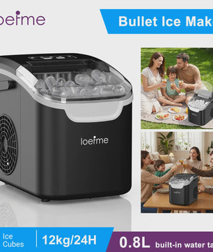 LOEFME Draagbare Mini Ijsmaker: Snel 12kg/24h IJs, 2 Maten, Desktop Model met Schep