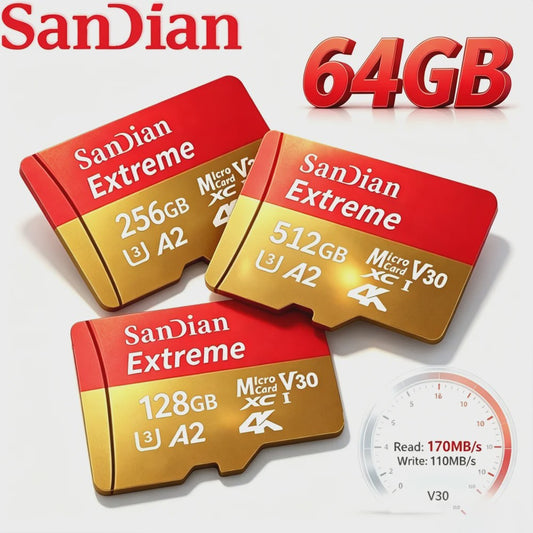 SanDian Extreme Micro SD Kaart - Hoge Snelheid UHS-I U3 V30 A2 - 32GB tot 512GB