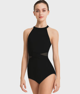 Dames Danspakje met Halternek, Mesh Details en Asymmetrische Taille - Ballet & Dans