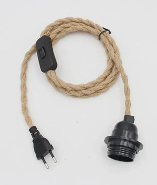 Industriële Hanglamp met Hennep Touw Kabel - E27 Fitting & Schakelaar