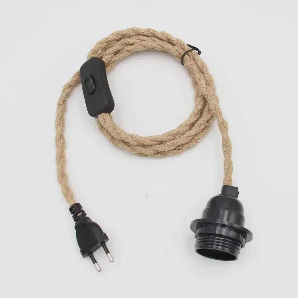 Industriële Hanglamp met Hennep Touw Kabel - E27 Fitting & Schakelaar
