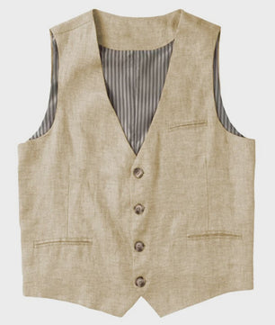 Linnen Heren Gilet - Zomer Waistcoat V-hals Single Breasted Lichtgewicht