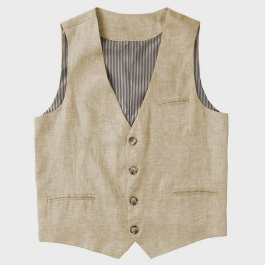 Linnen Heren Gilet - Zomer Waistcoat V-hals Single Breasted Lichtgewicht