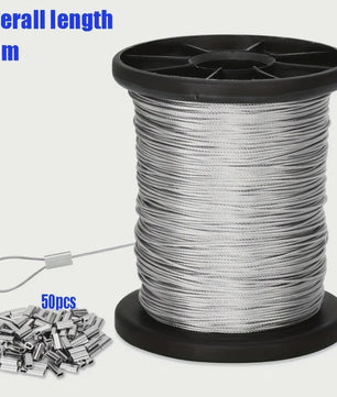 50m Roestvrij Staal Draadkabel met 50 Aluminium Klemmen - 7x7 Kern