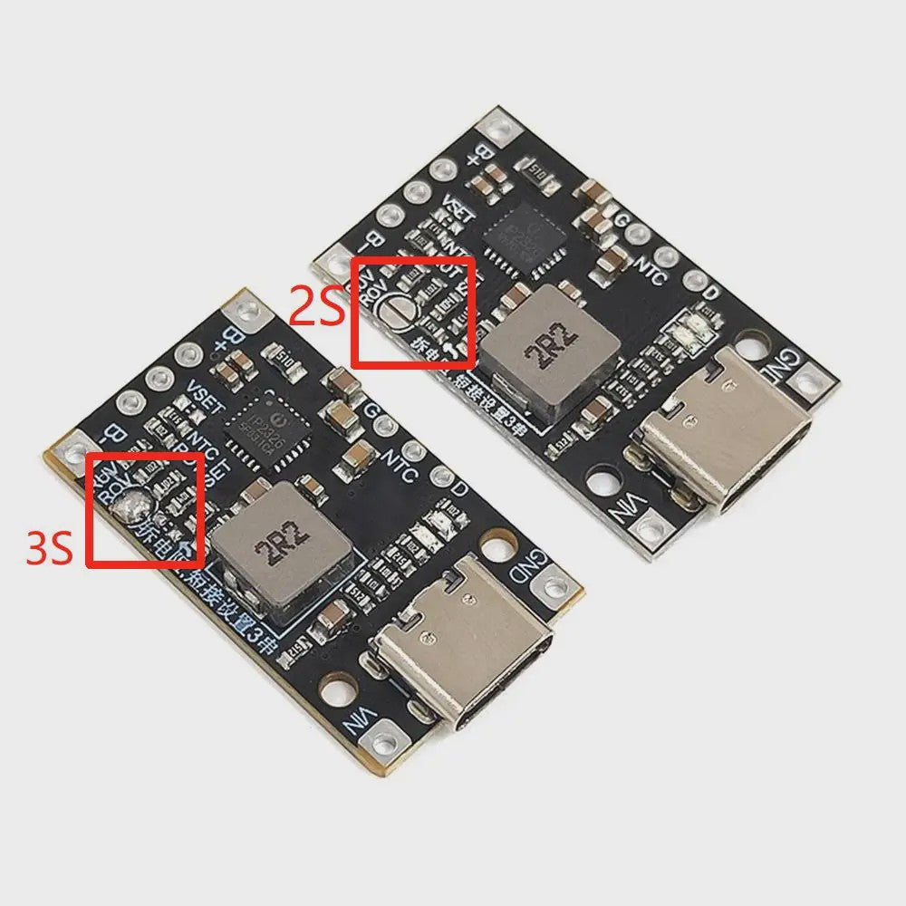 2S/3S Lithium Batterij Laadmodule met Balancering, Type-C USB & Snellaadfunctie