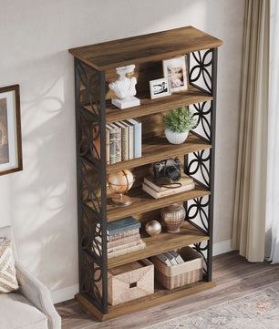 Industriële Boekenkast 6-Laags - 180cm Hoge Open Opbergkast met Metaal Frame
