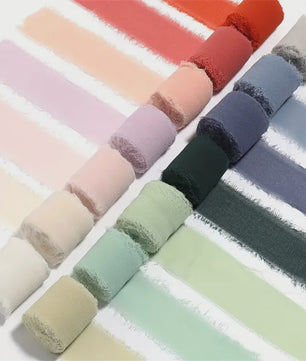 Handgemaakte Satijn Chiffon Lint Set - 3 Rollen van 5m met Rafeleffect voor Bruiloft, Cadeau & DIY Decoratie