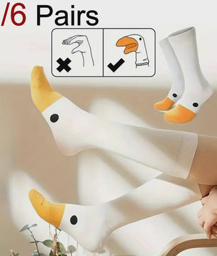 Grappige Gans Sokken Dames - Schattig Cartoon Design, Ademend & Comfortabel (1/6 paar)