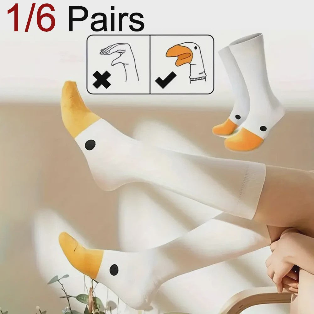 Grappige Gans Sokken Dames - Schattig Cartoon Design, Ademend & Comfortabel (1/6 paar)