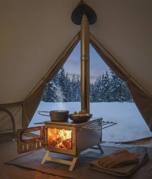 80-Inch RVS Camping Houtkachel met 8 Pijpen - Draagbaar & Efficiënt voor Buiten Koken & Verwarming
