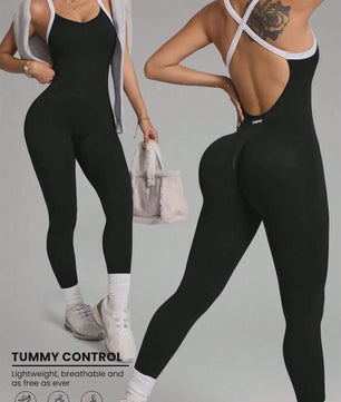 Seamless Yoga Jumpsuit met Gekruiste Schouderbanden - Sneldrogend & Ademend