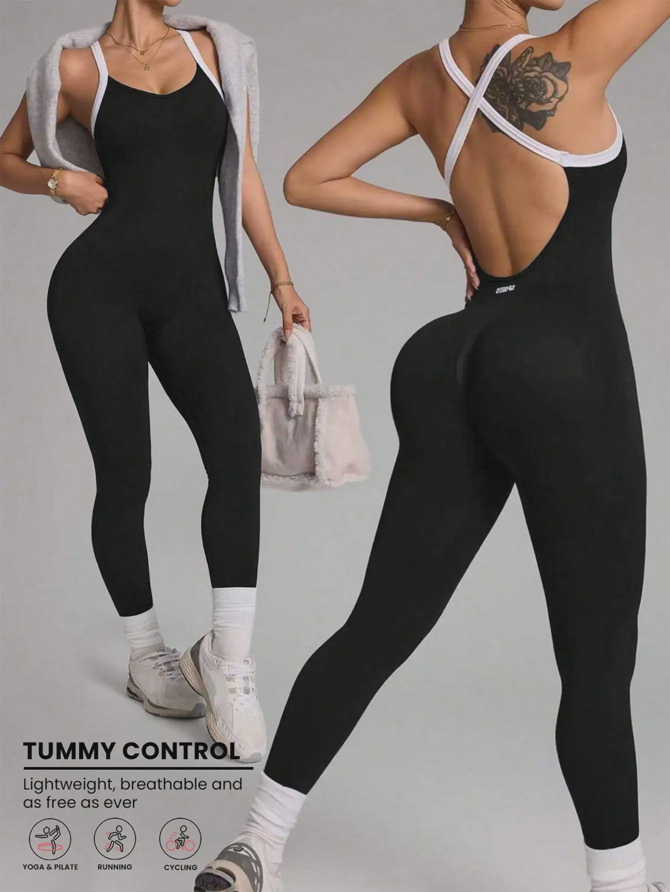 Seamless Yoga Jumpsuit met Gekruiste Schouderbanden - Sneldrogend & Ademend
