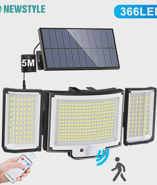Krachtige Solar Buitenlamp met Bewegingssensor - 366 LED's, IP65 Waterdicht voor Tuin & Huis