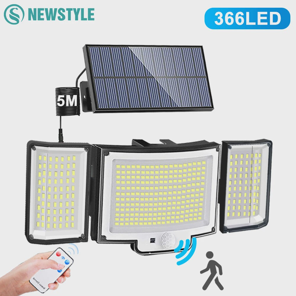 Krachtige Solar Buitenlamp met Bewegingssensor - 366 LED's, IP65 Waterdicht voor Tuin & Huis
