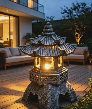 Chinese Pagode Solar Tuinlamp - Zen Stijl Steen Lantaarn voor Buiten
