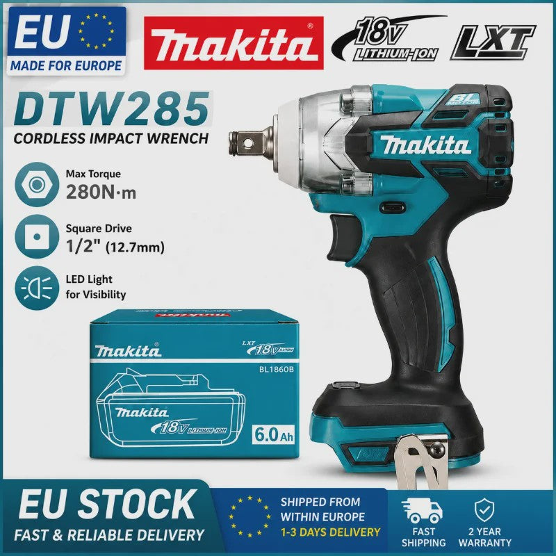 Makita DTW285 18V Accu Slagmoersleutel Borstelloos 330 Nm + 6.0Ah Batterij