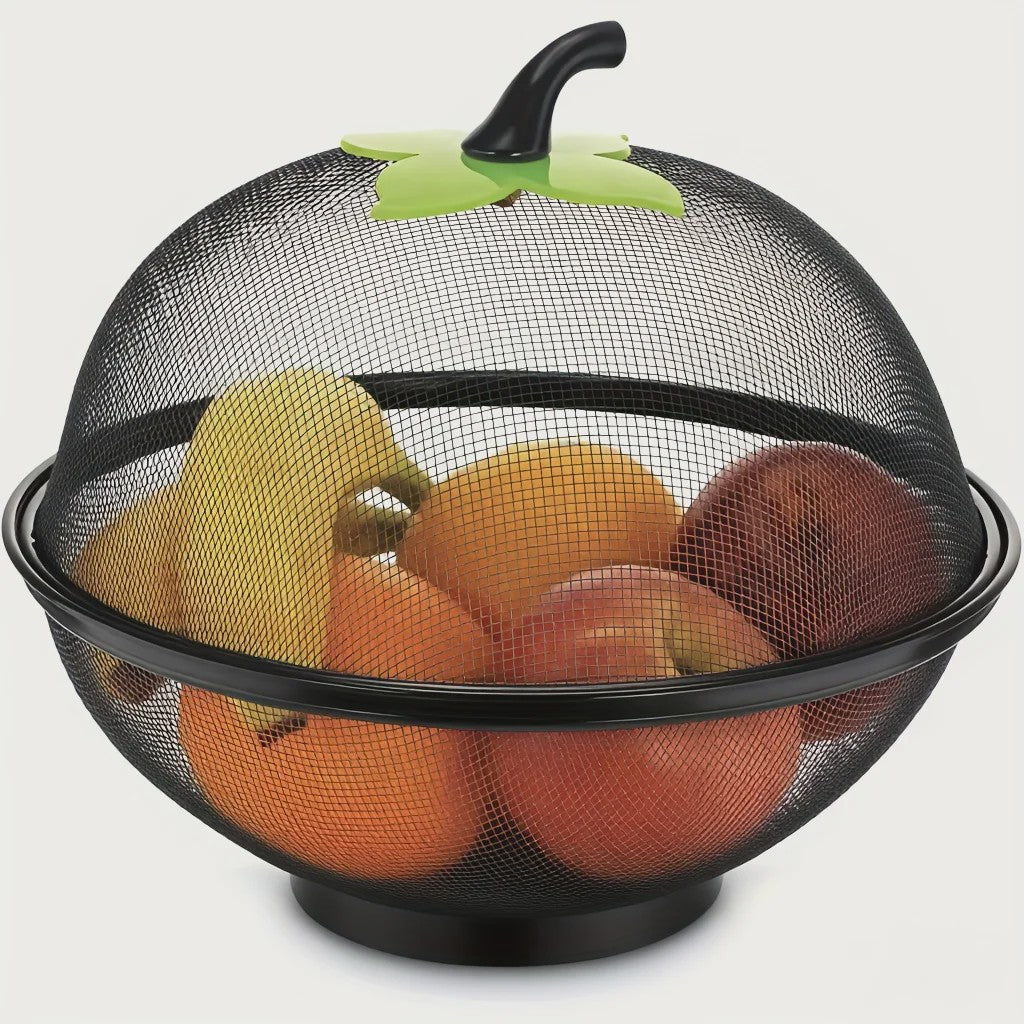 Appelvormige Metalen Fruitmand met Gaasdeksel - Roestvrij & Ventilerend