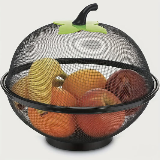 Appelvormige Metalen Fruitmand met Gaasdeksel - Roestvrij & Ventilerend