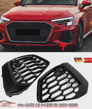 Glans Zwart Honeycomb Mistlamp Grille Covers voor Audi A3 S-line/S3 (2021-2023)