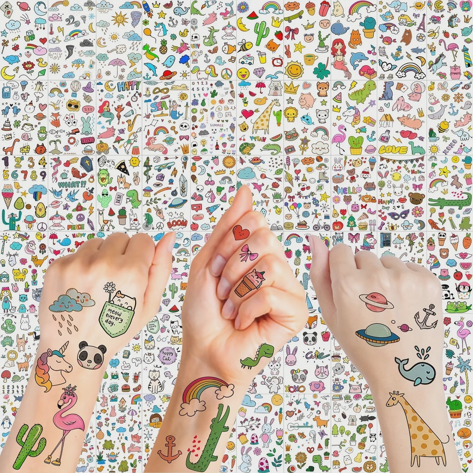 Tijdelijke Tattoos voor Kinderen en Volwassenen: 60 Vel met 1000+ Leuke Cartoon Dieren, Zeemeerminnen & Unicorns