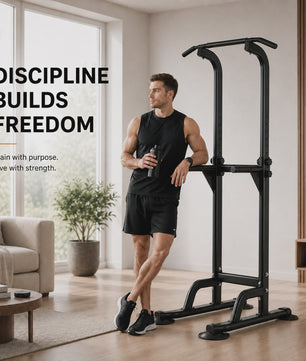 Power Tower Pull Up & Dip Station: 6-in-1 Home Gym voor Krachttraining, Verstelbaar (165-210cm), 350LB Capaciteit