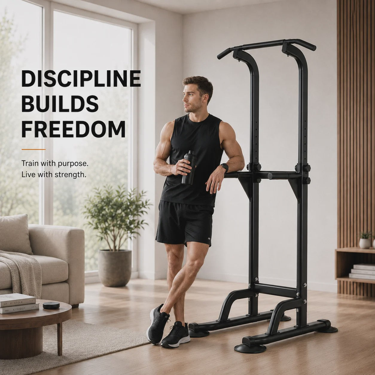 Power Tower Pull Up & Dip Station: 6-in-1 Home Gym voor Krachttraining, Verstelbaar (165-210cm), 350LB Capaciteit