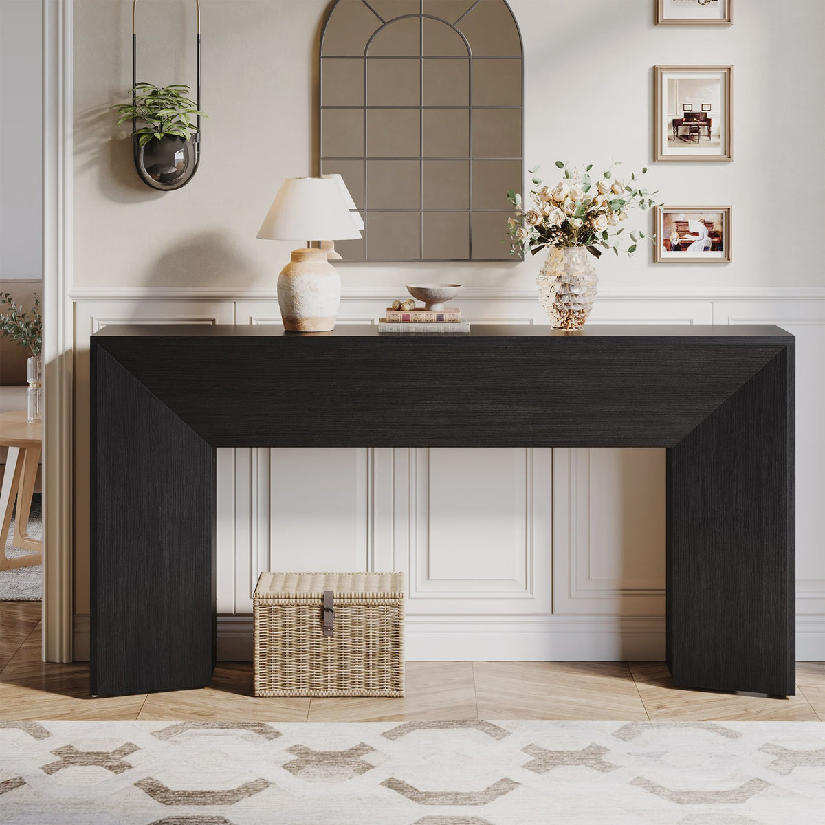 Extra Lange Zwarte Houten Console Tafel - 160 cm - Modern Entree & Woonkamer Meubel