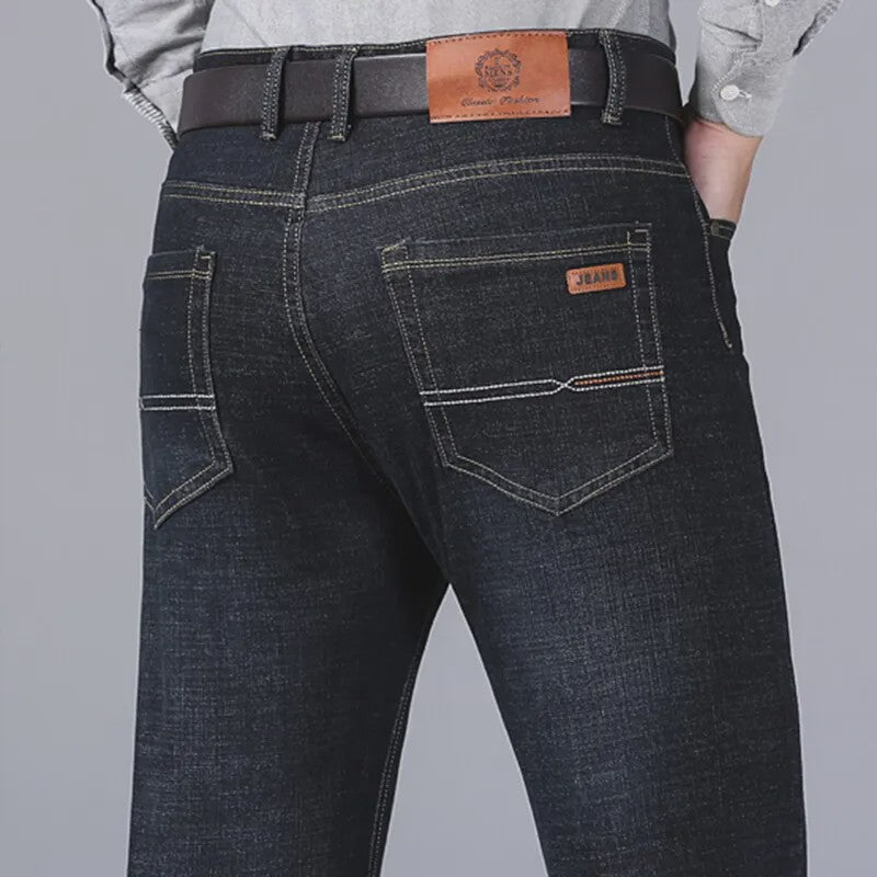 Heren Jeans | Zachte Denim Broek | Klassieke Pasvorm | Zwart & Blauw