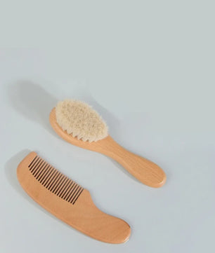Babyset: Houten Babyborstel en Kam - Zacht voor de Babyhuid