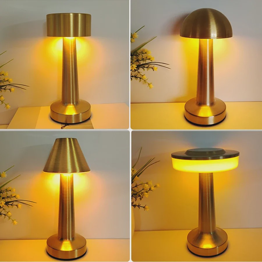 Retro Mushroom LED Tafellamp - Oplaadbaar, Dimbare Sfeerverlichting voor Huis & Camping
