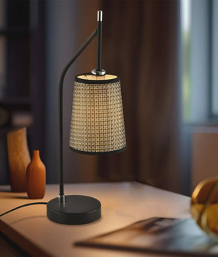 Retro Vintage Tafellamp Zwart met Beige Stofkap - Sfeervolle Verlichting voor Slaapkamer & Woonkamer