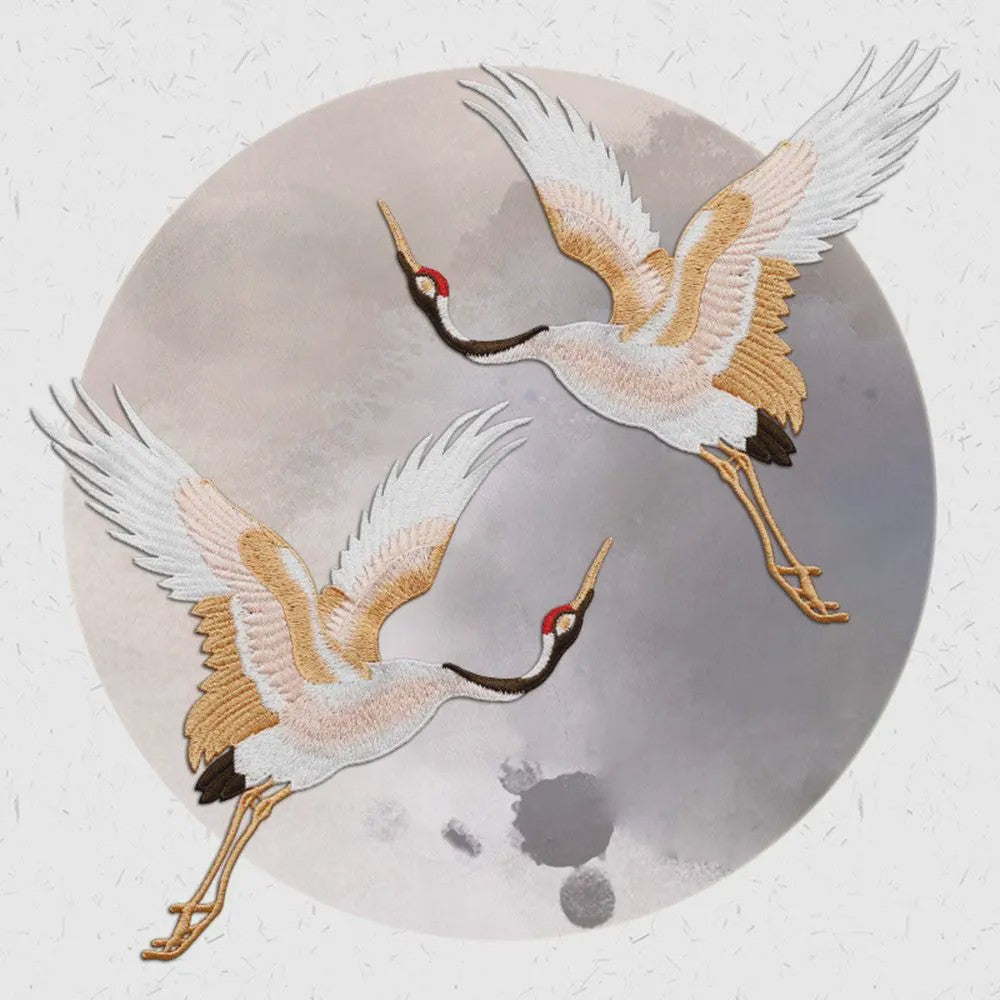 Geborduurde Kraanvogel Patches - Strijk- of Naaibaar voor Kledingdecoratie