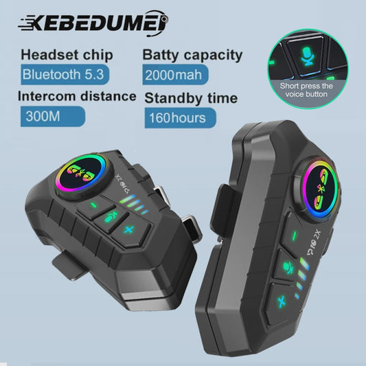 Motorhelm Intercom Systeem - Bluetooth 5.3 Headset voor 2 Motorrijders - 300M Bereik, Waterdicht & Muziek Delen