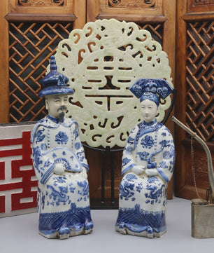 Set Keramische Beelden Chinese Keizer en Keizerin - Qing Dynastie Decoratie