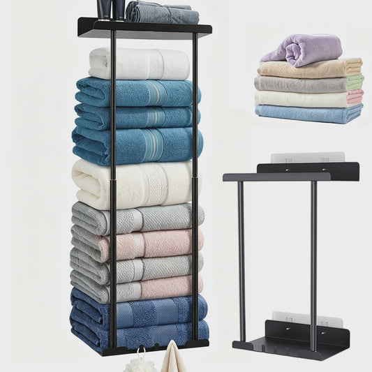 Verstelbaar Zwart Handdoekrek met Boven- en Onderplank - Ideaal voor Badkamer, Camper, Woonkamer & Sauna
