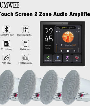Slimme 2-Zone Wandversterker met Touchscreen: Bluetooth, AUX, TF & FM voor Thuisbioscoop