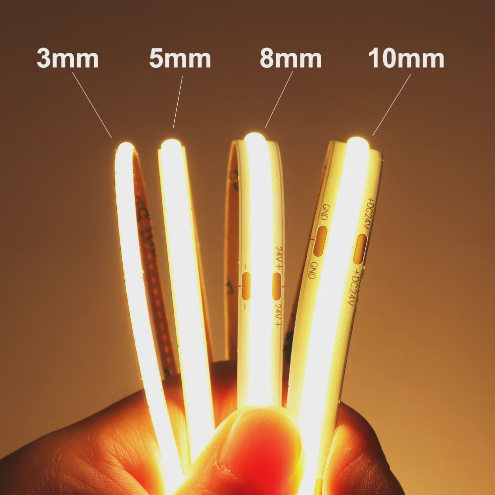 Flexibele COB LED Strip 12V/24V - Hoge Dichtheid, Dimbaar, 3mm/5mm Breedte, RA90