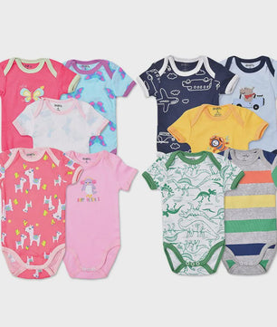 5-Pack Baby Jumpsuits met Korte Mouwen - Zachte Katoen, Leuke Prints (3-24M)