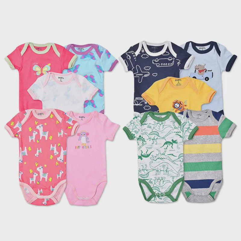 5-Pack Baby Jumpsuits met Korte Mouwen - Zachte Katoen, Leuke Prints (3-24M)