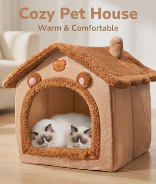 Zacht & Warm Beer-Huisje Bed voor Katten en Kleine Honden - Wasbaar & Antislip