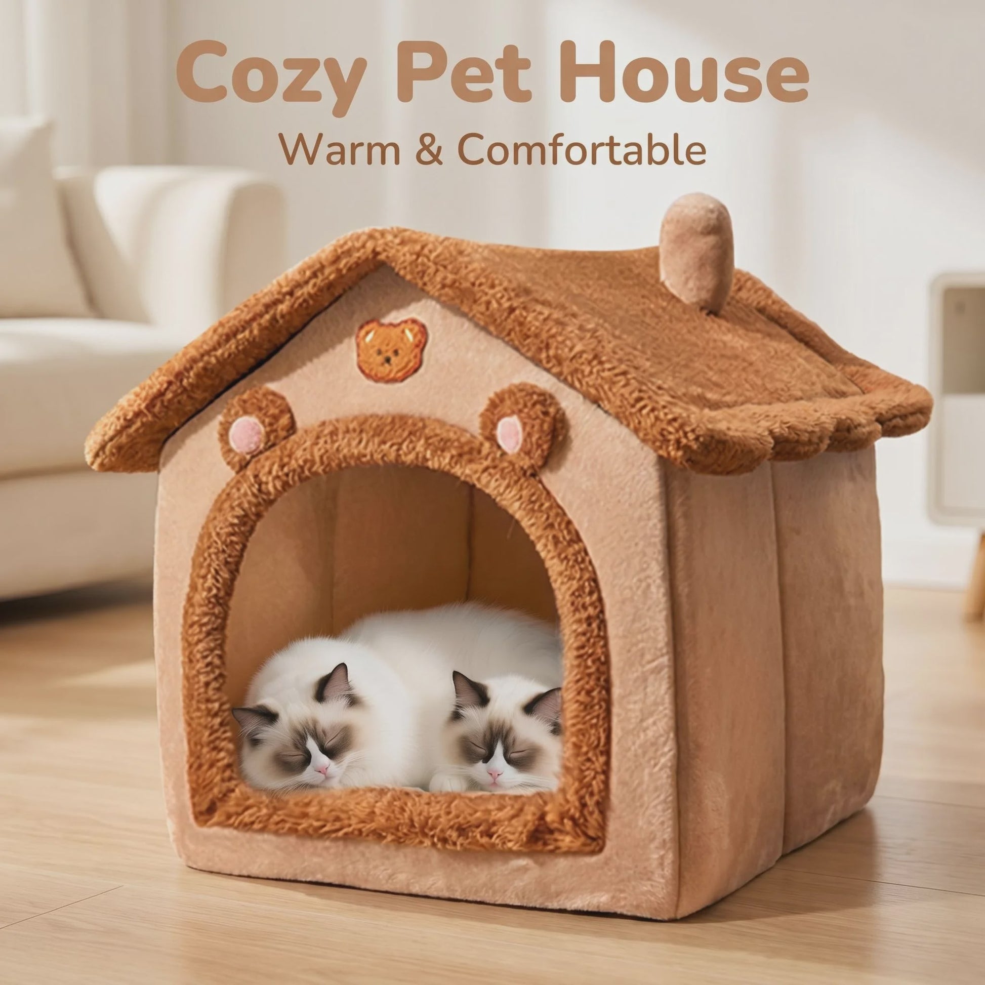 Zacht & Warm Beer-Huisje Bed voor Katten en Kleine Honden - Wasbaar & Antislip