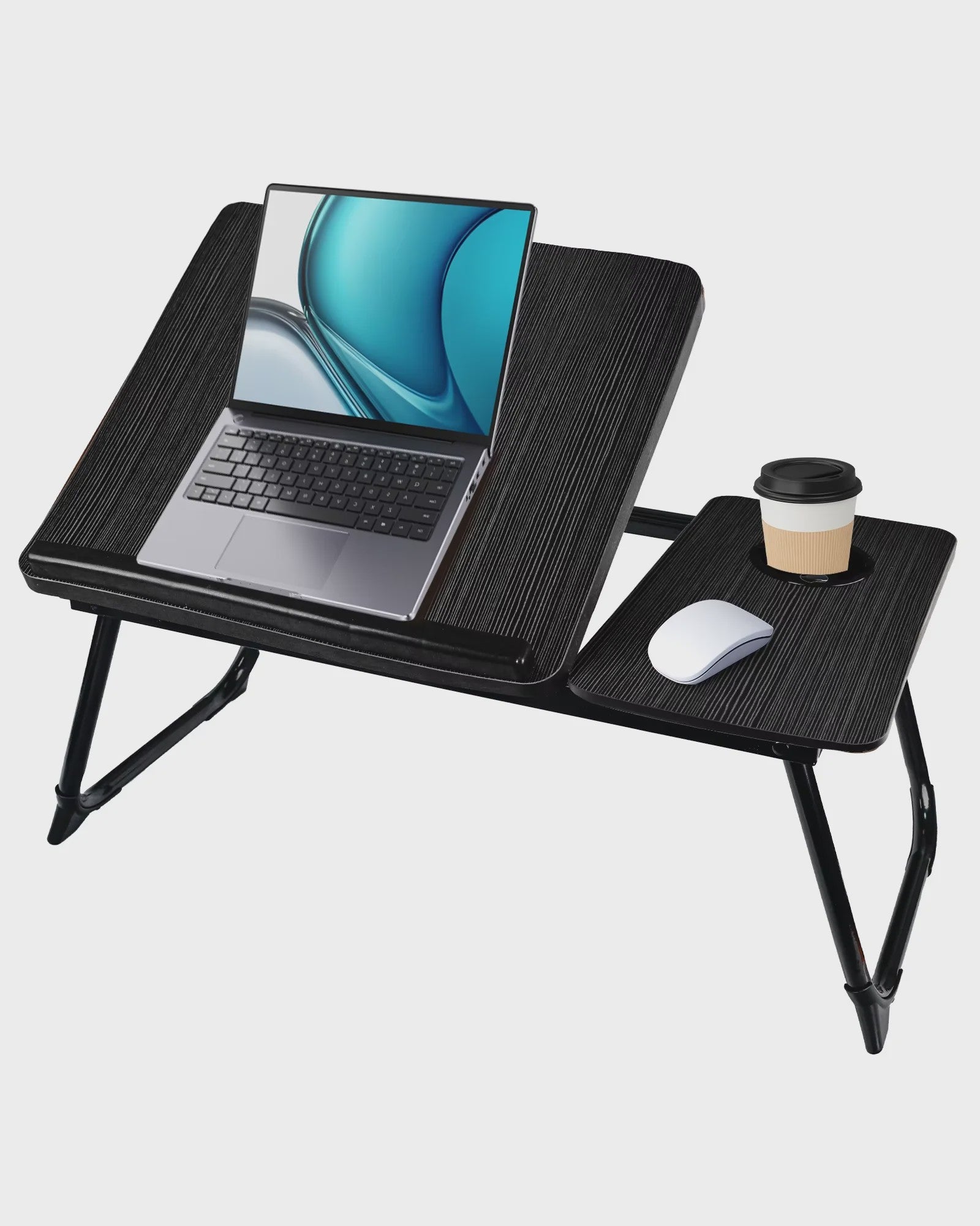 Multifunctionele Opklapbare Laptoptafel met Bekerhouder - Verstelbaar & Draagbaar Hout