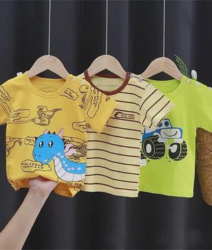 Zomer T-shirt Kinderen Katoen met Vrolijke Cartoon Print - 0-4 Jaar