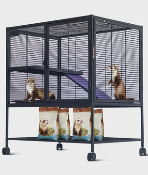 Ruime Multi-Level Kooi voor Kleine Dieren - 91 cm Hoog, Met Plateaus, Helling & Opbergruimte