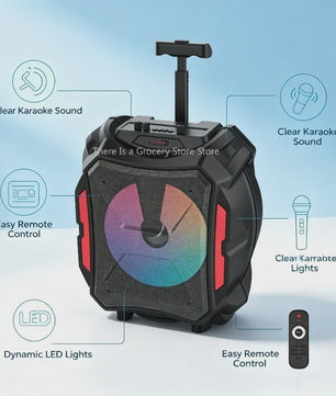 Draagbare Karaoke Bluetooth Speaker met LED, Draadloze Microfoon & Afstandsbediening - Perfect voor Outdoor Feesten
