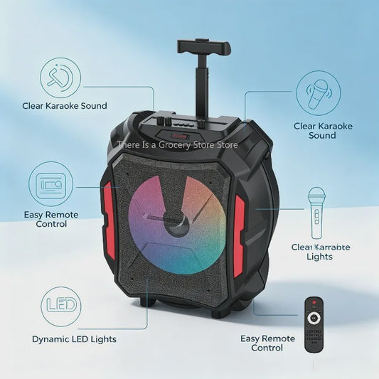 Draagbare Karaoke Bluetooth Speaker met LED, Draadloze Microfoon & Afstandsbediening - Perfect voor Outdoor Feesten