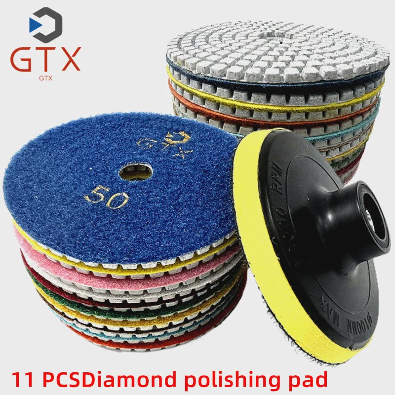 11-delige Diamant Polijstschijven Kit 100mm - Nat/Droog Gebruik voor Steen, Beton & Marmer