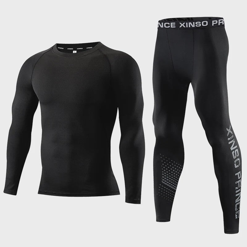 Heren Compressie Sportkleding Set - Long Sleeve Top & Broek voor Fitness, Hardlopen, Yoga