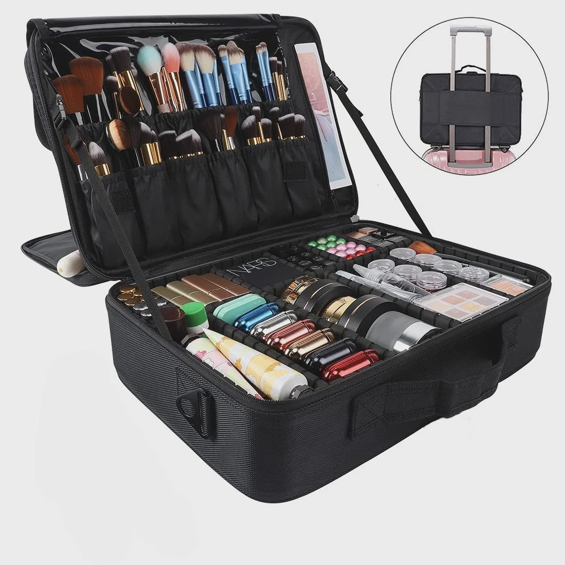 Professionele Make-up Koffer XL met Verstelbare Vakverdeling en Schouderband