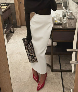 Stijlvolle Witte Maxi Rok met Hoge Taille - Recht Model voor Casual & Feestelijke Gelegenheden